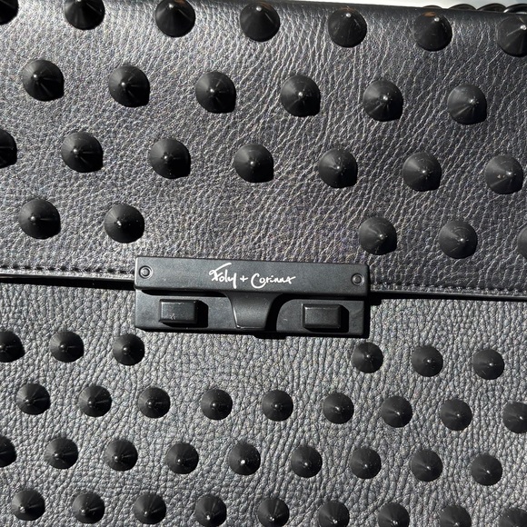 Foley + Corinna Black Spiked Studded Shoulder Bag Spikes Punk Goth - Picture 5 of 17